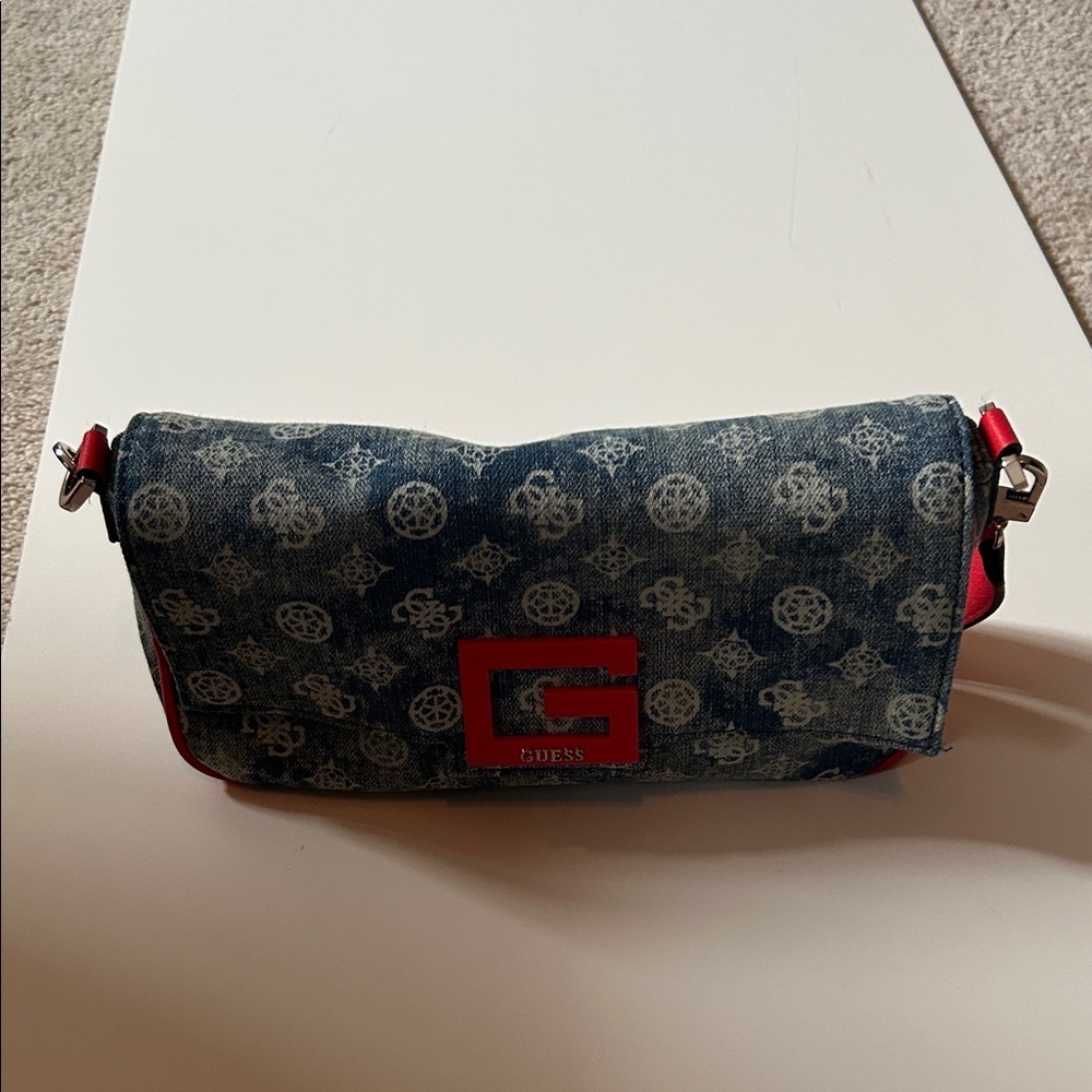 Guess Blue Denim Bag with Red Details